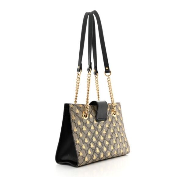 Brand new Gucci GG Supreme Monogram Bees  Padlock Tote Beige Oro Black - Picture 2 of 13
